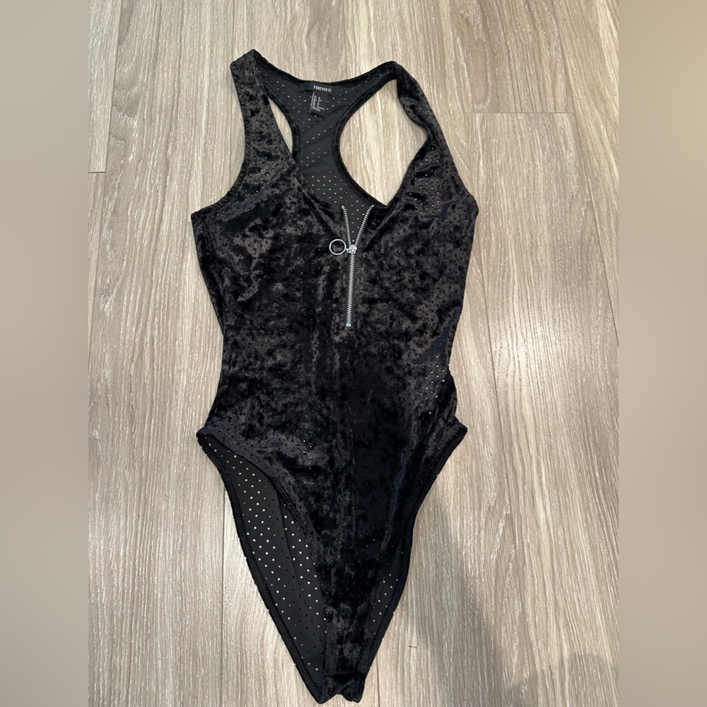 Forever 21 Black Velvet Bodysuit